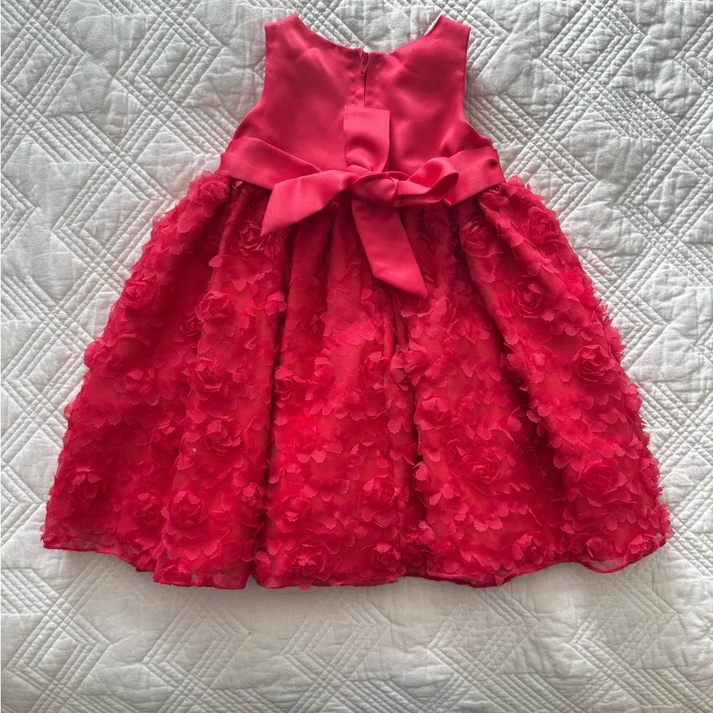 Nannette Floral Tiered Infant Dress 12M Fuchsia Rosettes Bow Pageant Dress